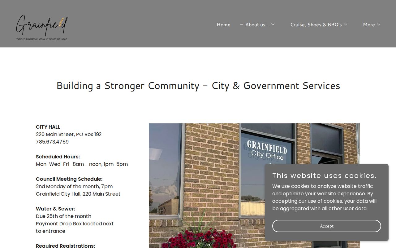 Grainfield services page listing Gove County Sheriff arrest contact